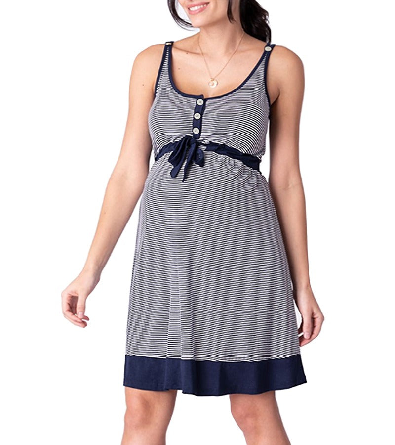 Comfortable Maternity Frock Blue & White Carolina Striped Lounge Dress