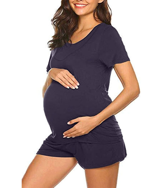 Lima Two-Piece Nursing Pajamas Women Maternity soft and comfortable Blue Sleepwear Set