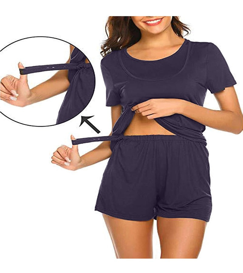 Lima Two-Piece Nursing Pajamas Women Maternity soft and comfortable Blue Sleepwear Set